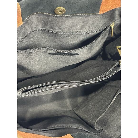Fossil Carmen Shopper Tote Satchel Brown Black Genuine Leather Suede Key Charm - Picture 6 of 7